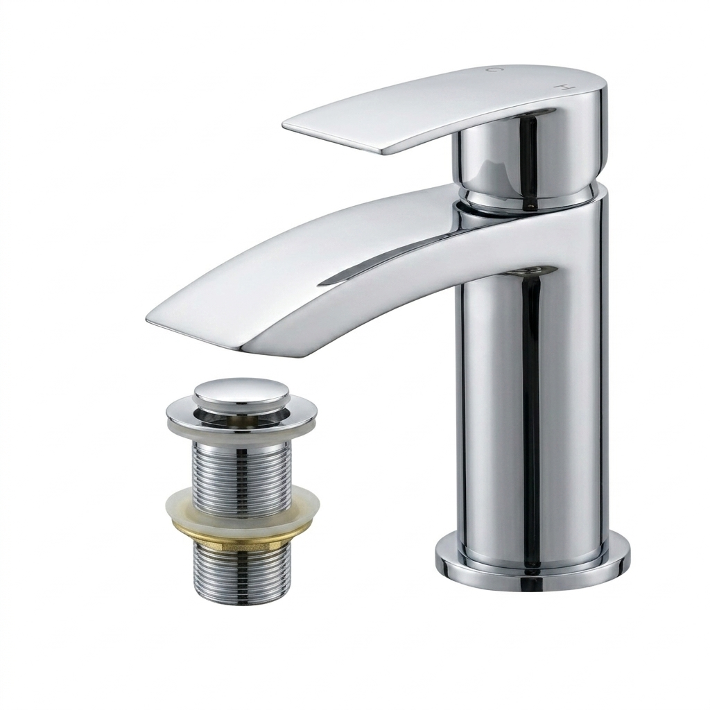 Kelmora Basin Mixer Tap | Single Lever Bathroom Sink Faucet with Click Clack Waste, Chrome