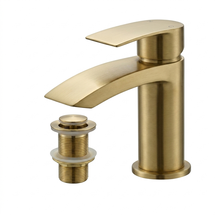Kelmora Basin Mixer Tap | Single Lever Bathroom Sink Faucet with Click Clack Waste, Brass