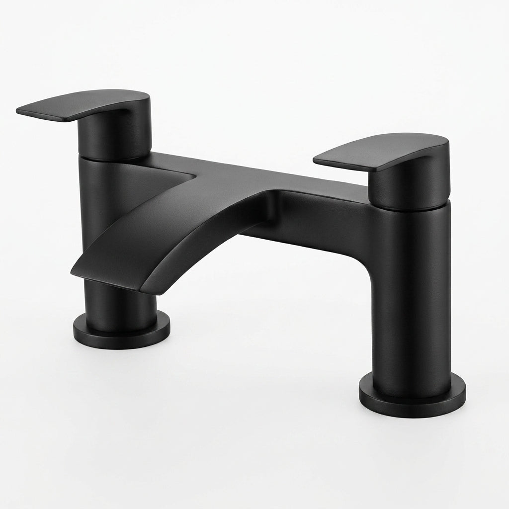 Kelmora Bath Mixer Tap | Deck Mounted Bath Filler Tap with Dual Lever Control, Black