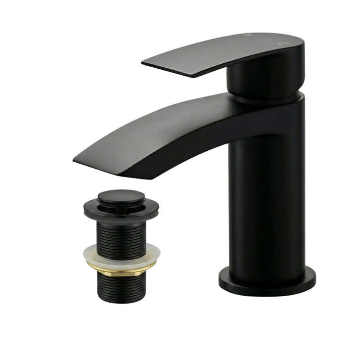Kelmora Basin Mixer Tap | Single Lever Bathroom Sink Faucet with Click Clack Waste, Black