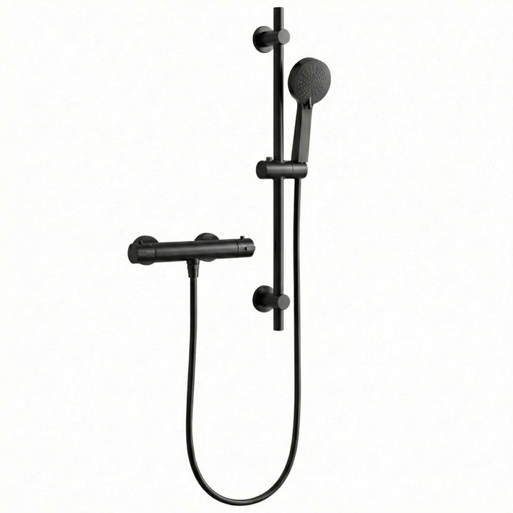 Kelmora Riser Rail Shower Kit | Bar Mixer Shower with Overhead & Handset, Black