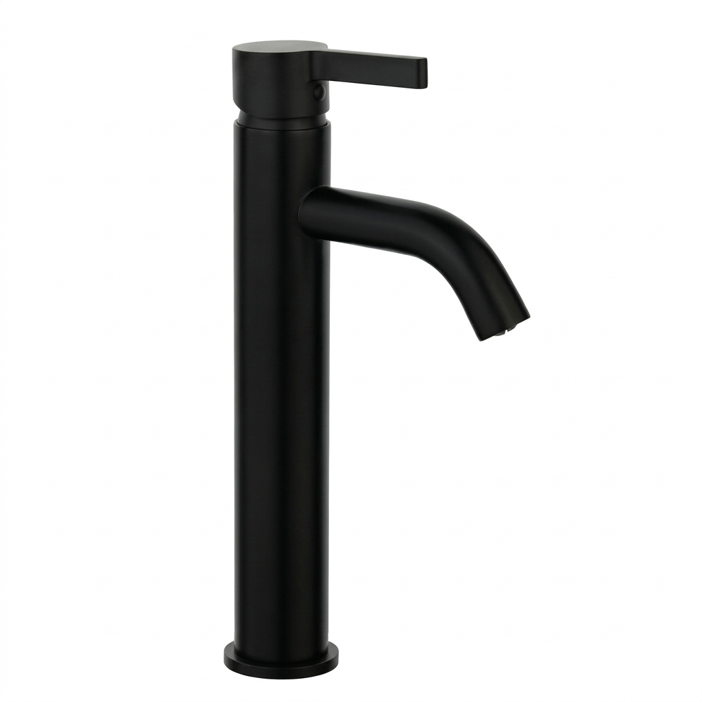 Kelmora Tall Basin Mixer Tap | Single Lever Bathroom Sink Faucet with Click Clack Waste, Black