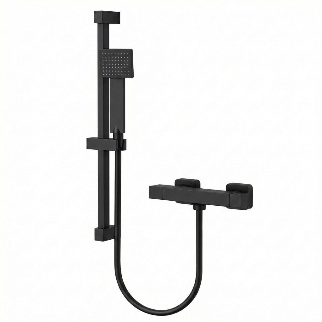 Kelmora Riser Rail Shower Kit | Bar Mixer Shower with Overhead & Handset, Black