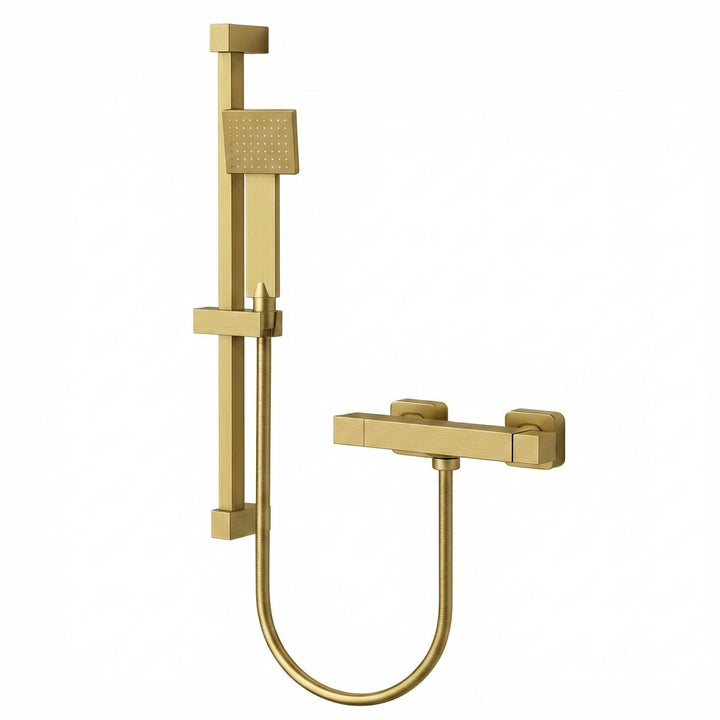 Kelmora Square Riser Rail Shower Kit, Brass